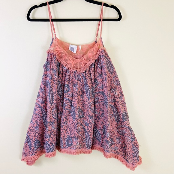 ANTHROPOLOGIE LILKA Coral/Pink Fringe Boho Swing Cami Tank Top - Picture 2 of 11